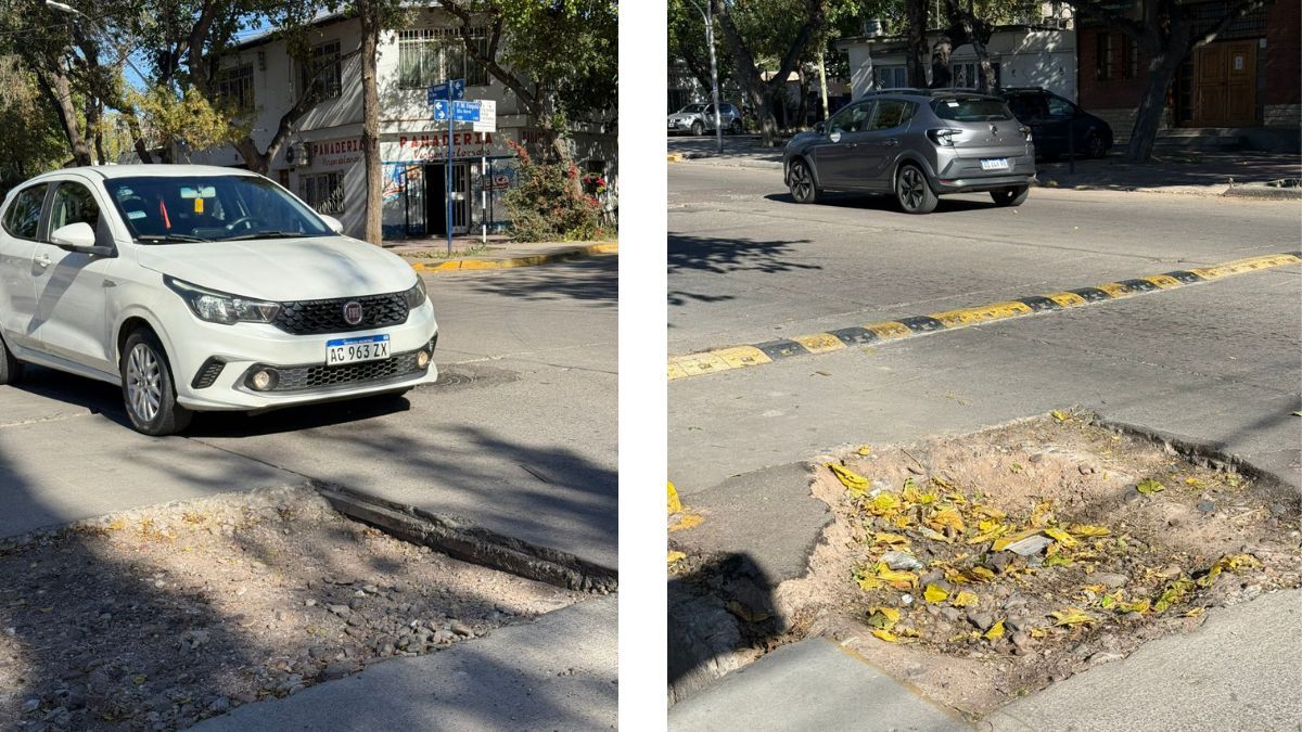 Dos pozos ubicados a pocos metros, en la bajada de calle Arrollabes, entre Reconquista y Fray Mamerto Esquiú, en Las Heras, representan un gran peligro para los conductores.&nbsp;