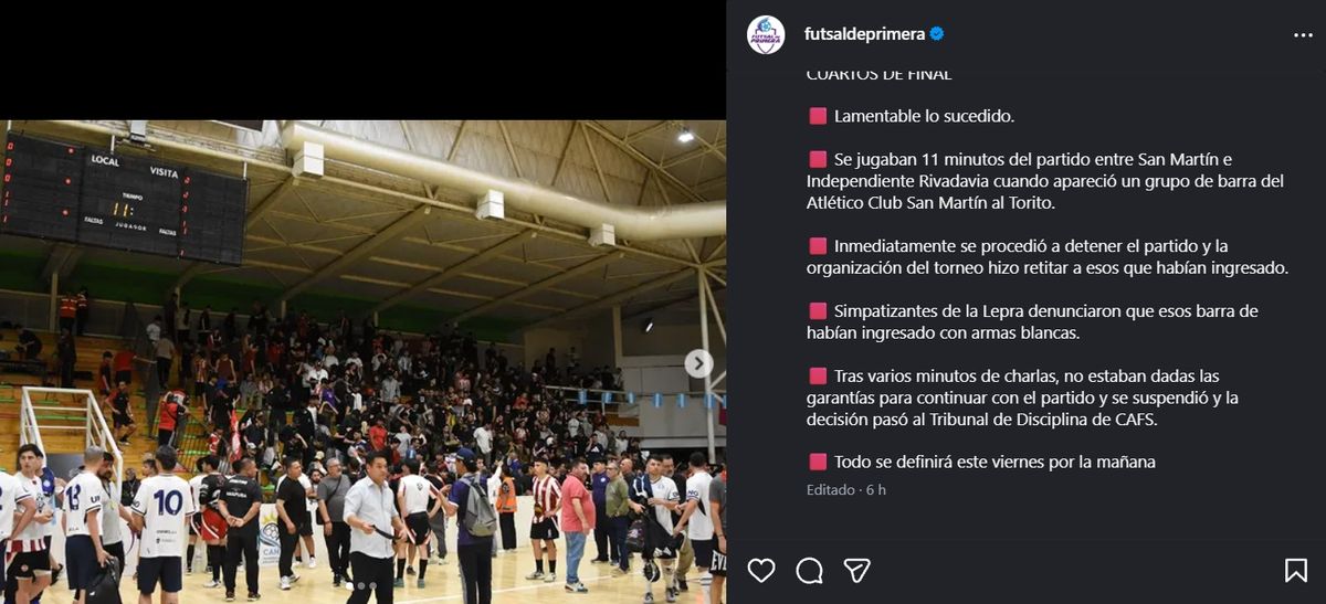 La p&aacute;gina Futsal de Primera se refiri&oacute; a lo sucedido en la Divisi&oacute;n de Honor.