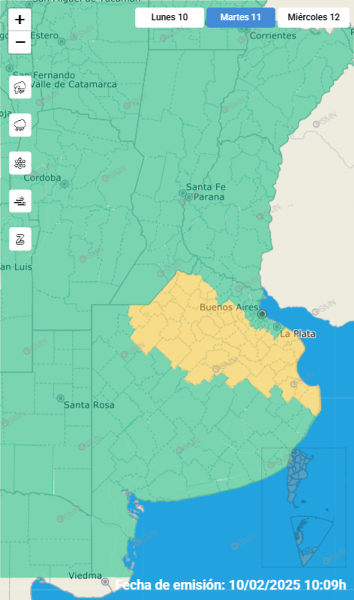 La alerta amarilla por lluvia solo se encuentra en esta zona. La alerta amarilla por lluvia solo se encuentra en esta zona.