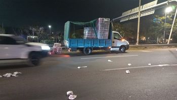 Un camión con rollos de papel higiénico perdió parte de su carga en Acceso Este y causó caos