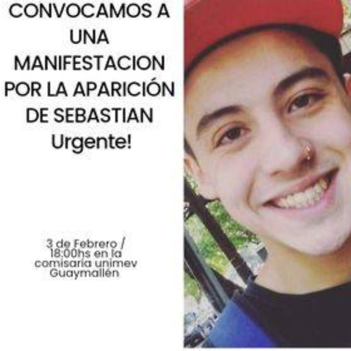 Amigos y vecinos de la familia Codina Banes han convocado a una manifestación frente a la Comisaría 44 de Guaymallén, barrio Unimev, para pedir por la aparición de Sebastián.