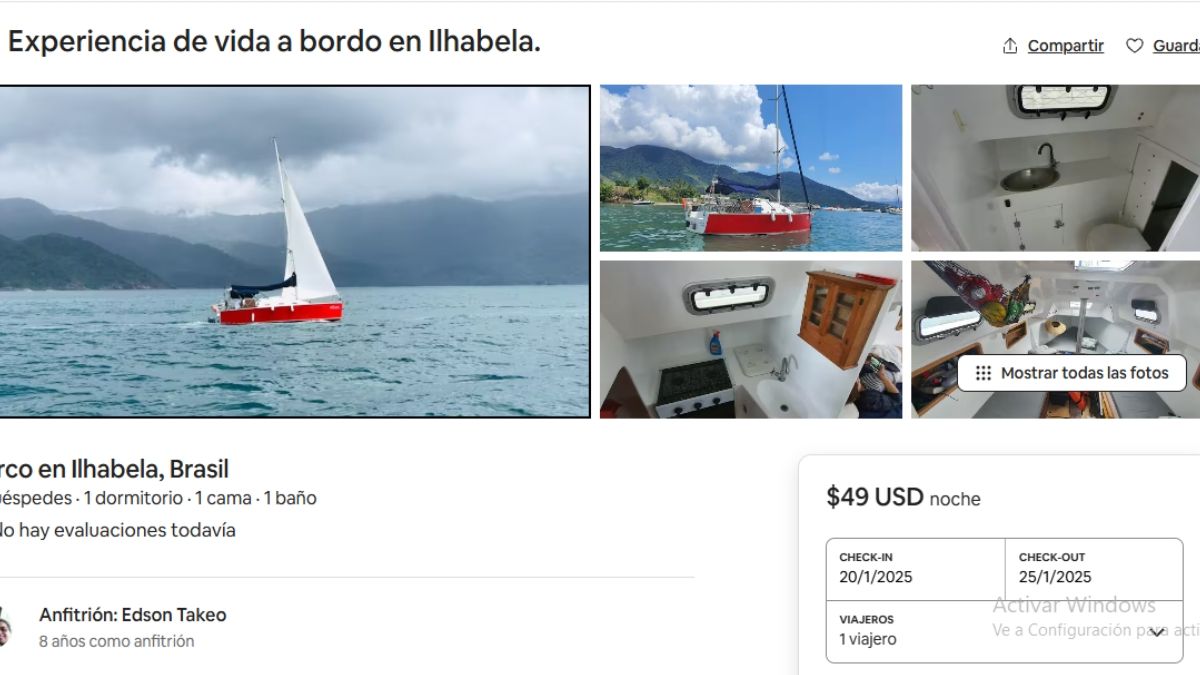 El alojamiento económico es en un velero. Fuente: AirBnB. El alojamiento económico es en un velero. Fuente: AirBnB.