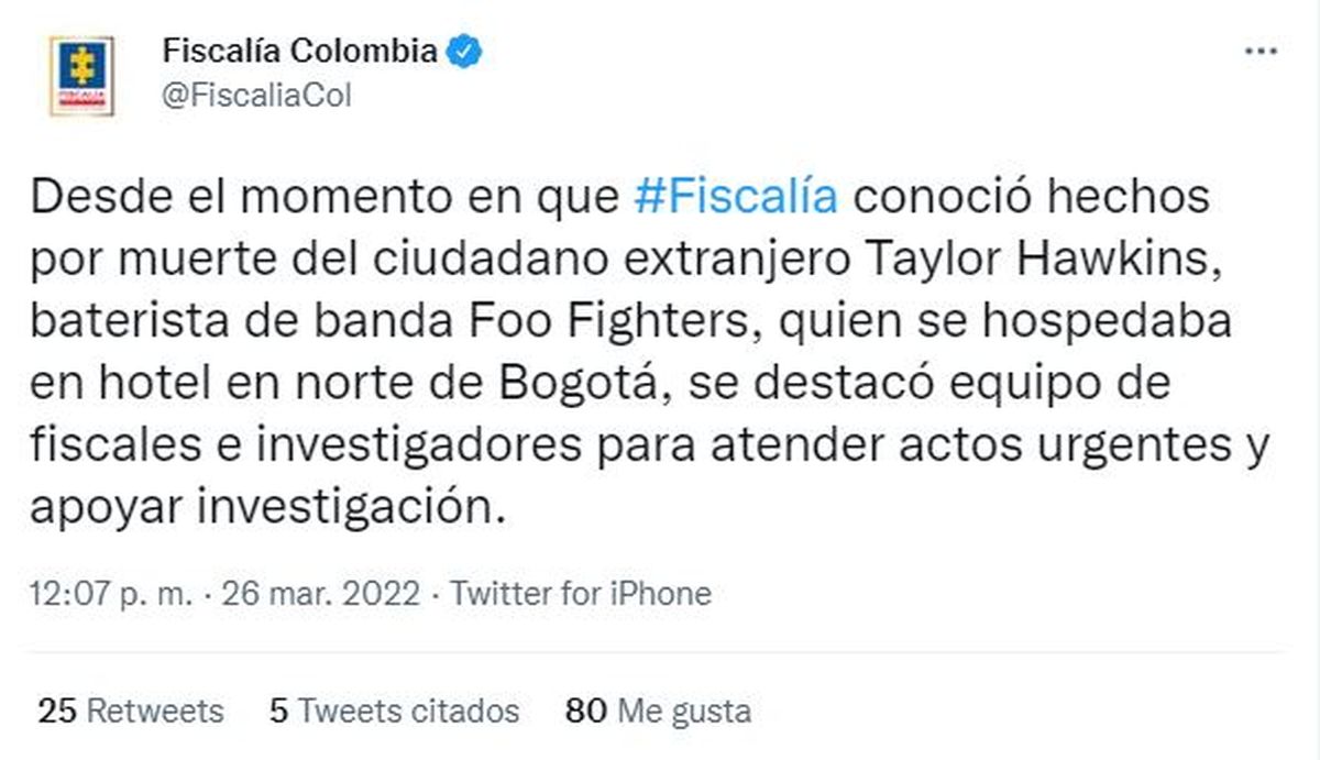 Taylor Hawkins habría muerto por sobredosis