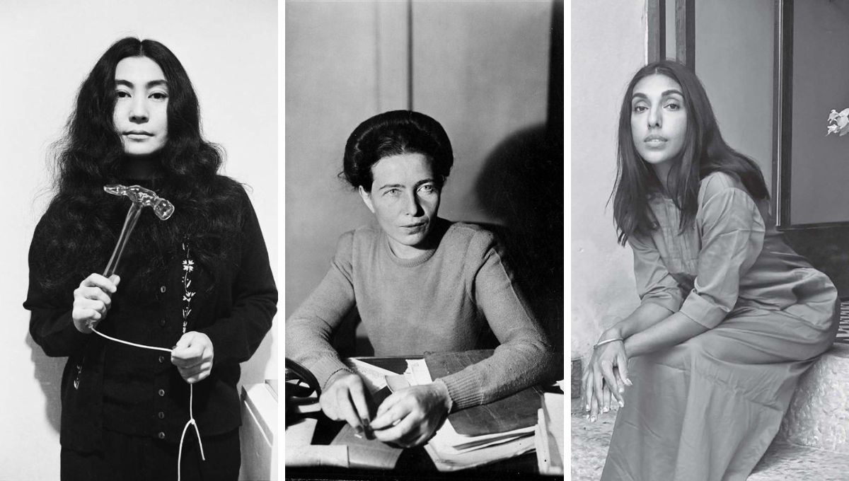 Yoko Ono, Simone de Beauvoir y Rupi Kaur. Yoko Ono, Simone de Beauvoir y Rupi Kaur.