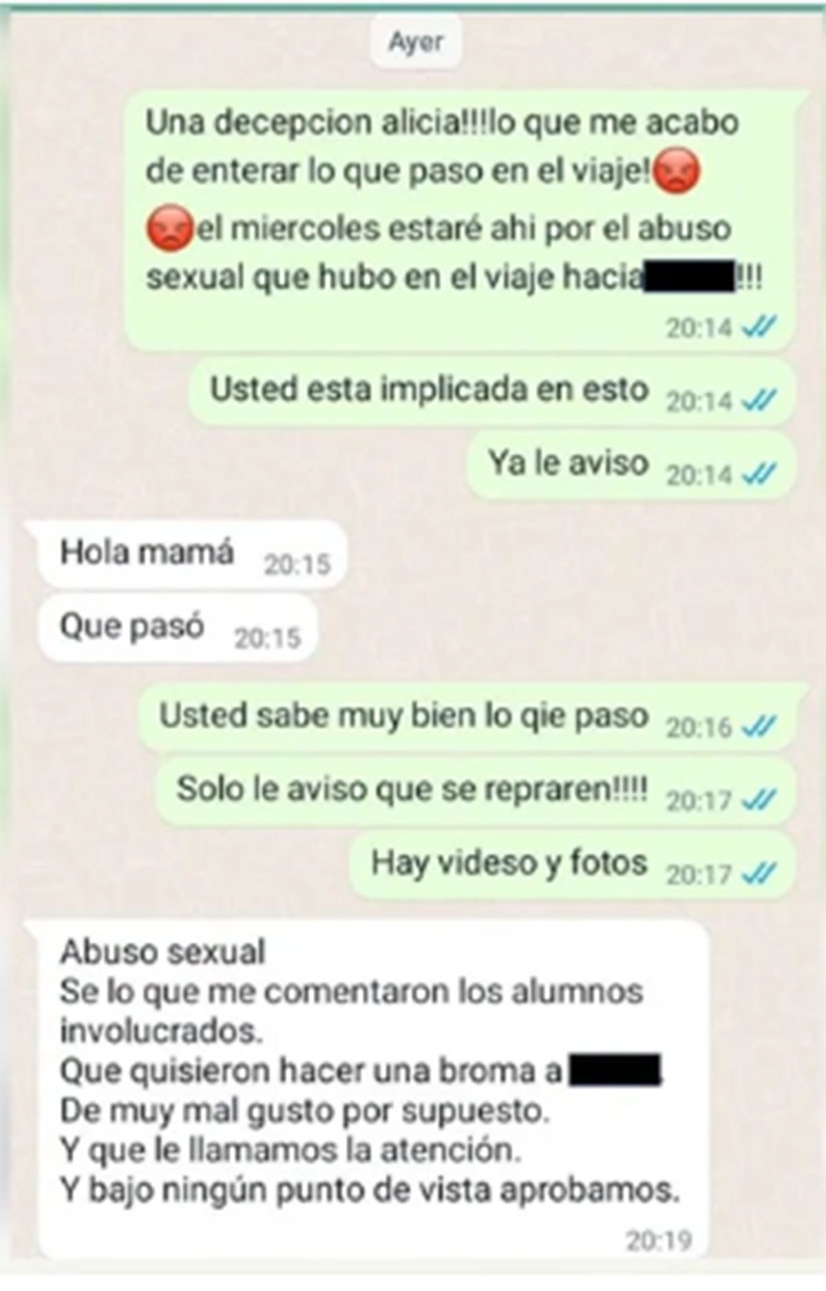 Captura del chat de la madre con la maestra.