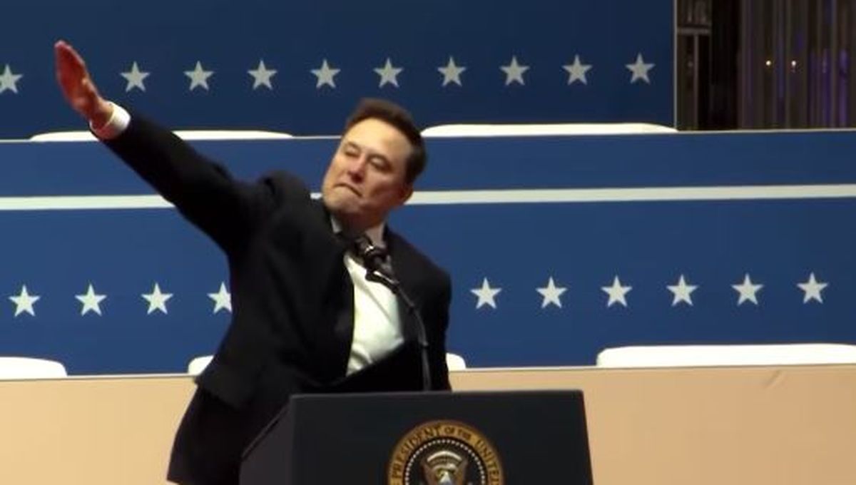 Elon Musk acercó su brazo derecho al pecho y luego lo extendió hacia el público, lo que atrajo la atención y generó controversia. Elon Musk acercó su brazo derecho al pecho y luego lo extendió hacia el público, lo que atrajo la atención y generó controversia.