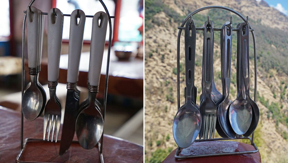 Utensilios de cocina. En la primera imagen est&aacute;n manchados y en la segunda foto est&aacute;n totalmente limpios luego de aplicar el truco del vinagre