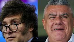 El presidente Javier Milei y el titular de la AFA, Claudio Tapia.  