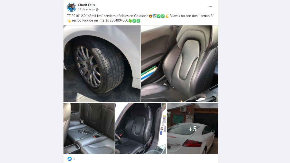 El auto en venta que derivó en una causa penal.