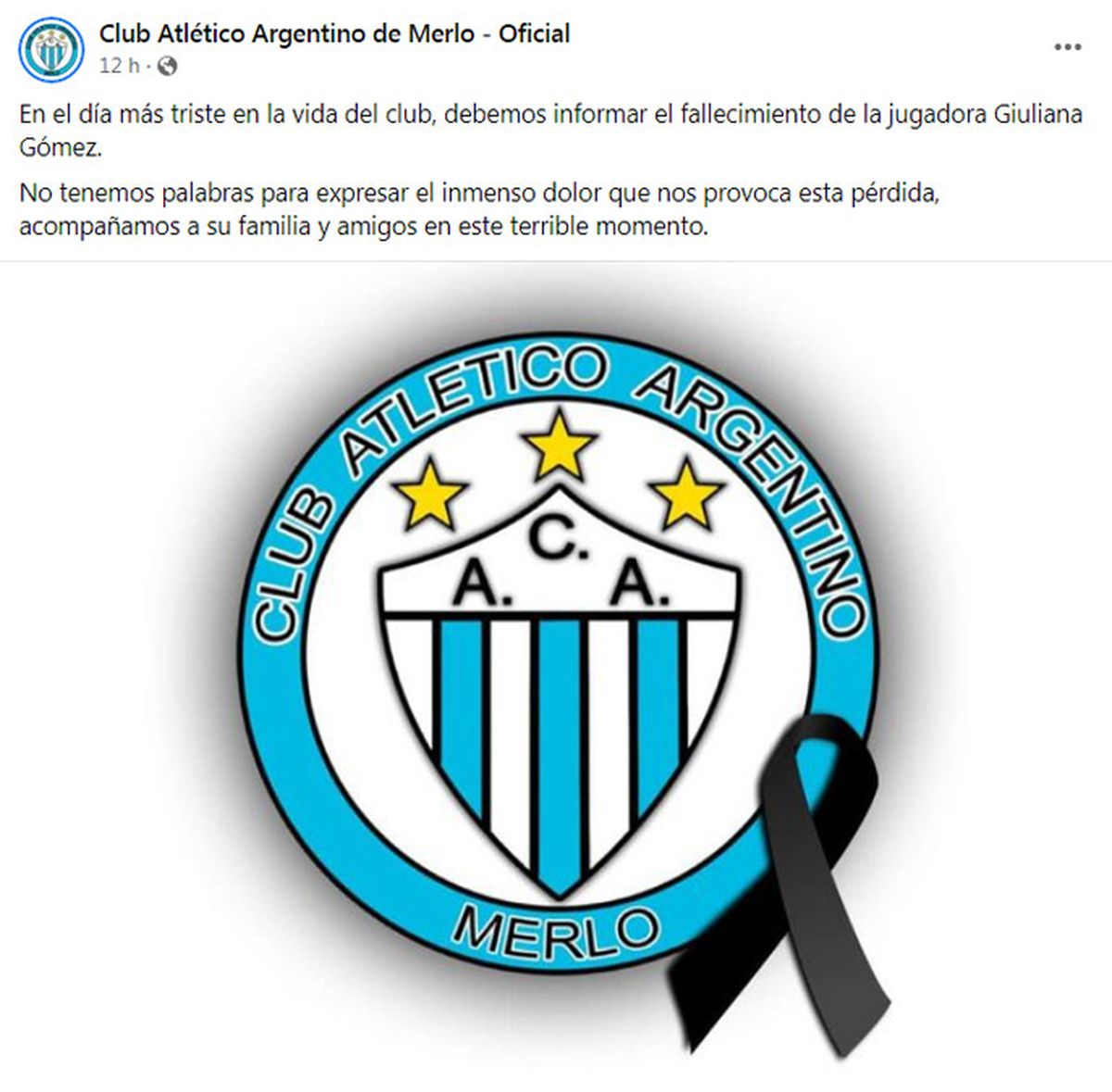 Argentino de Merlo y el comunicado por la muerte de Giuliana Gómez.