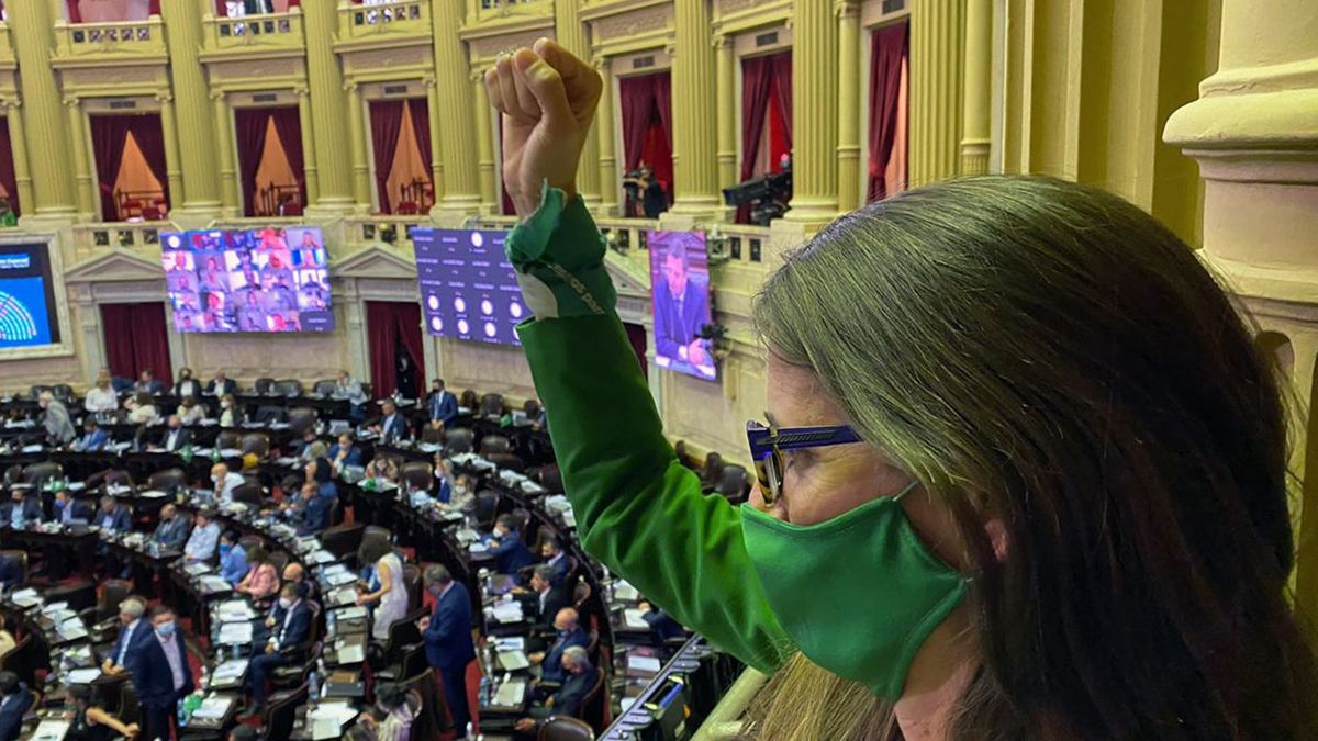 La ministra de las Mujeres, Géneros y Diversidad de la Nación, Elizabeth Gómez Alcorta, siguió toda la sesión en de Diputados que aprobó el aborto legal.