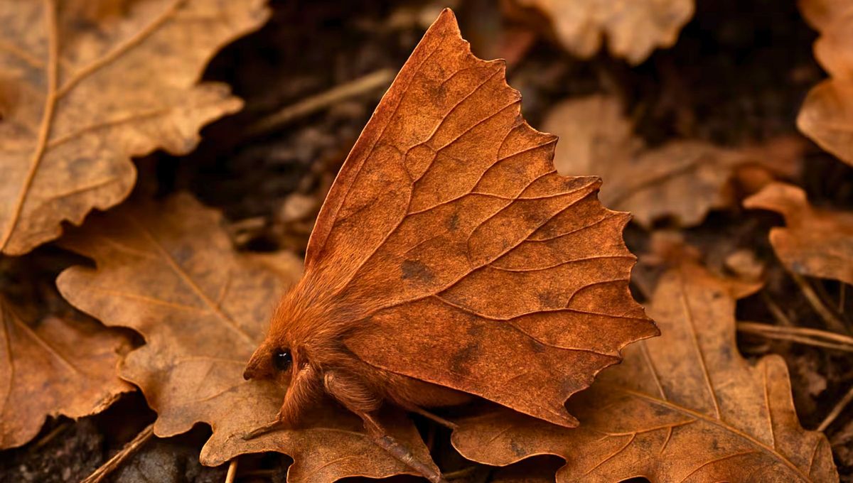 Cuando esta mariposa cierra sus alas sobre el dorso la semejanza con una hoja muerta.