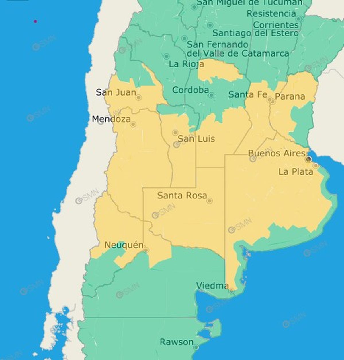 Todas las provincias del centro argentino están atravesadas por la alerta amarilla del Servicio Meteorológico Nacional Todas las provincias del centro argentino están atravesadas por la alerta amarilla del Servicio Meteorológico Nacional