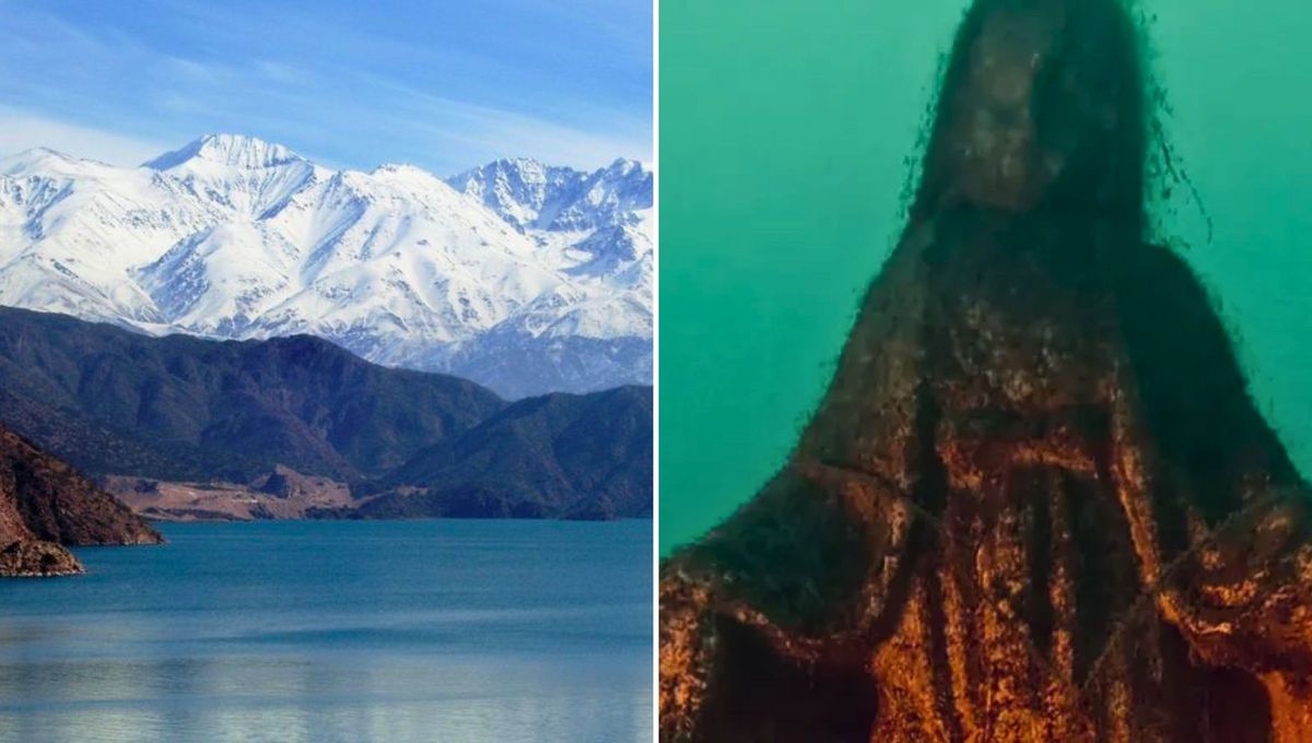La imagen de la virgen en el fondo del dique Potrerillos. La imagen de la virgen en el fondo del dique Potrerillos.