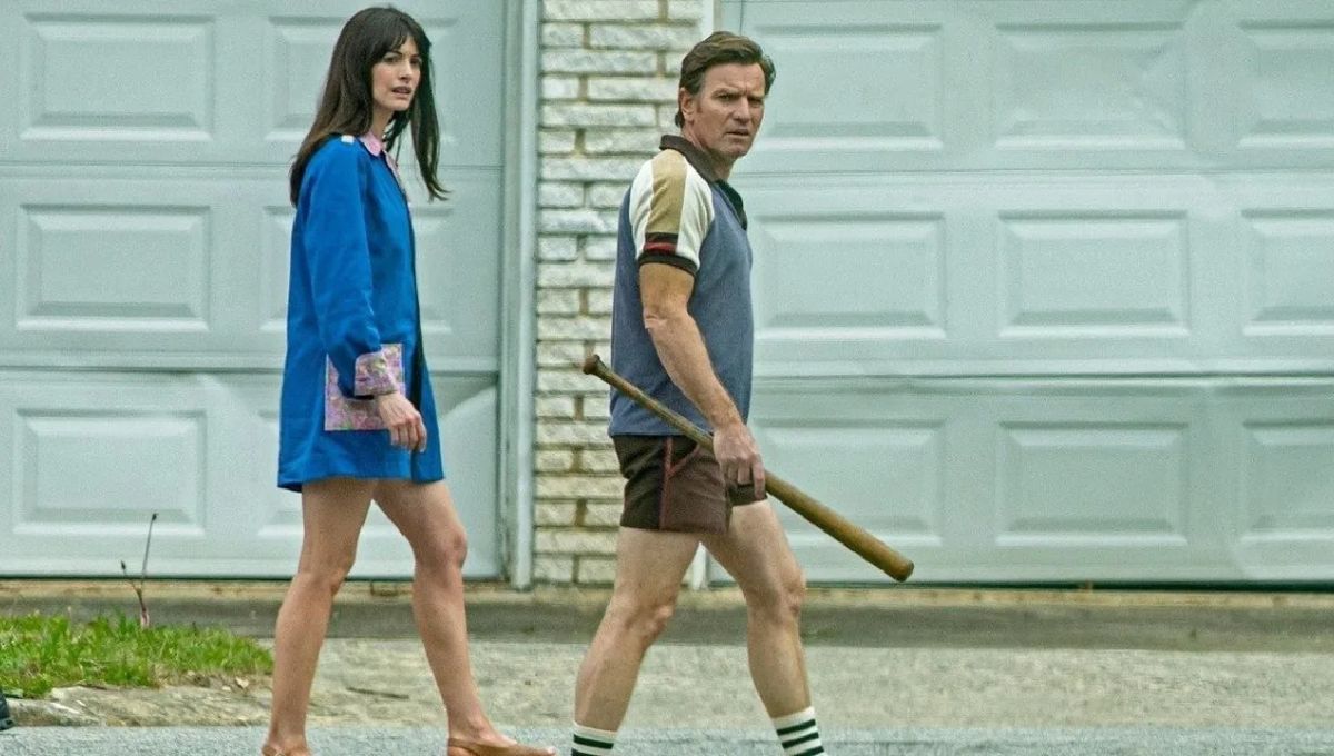 Anne Hathaway y Ewan McGregor en el set de "Flowervale Street".&nbsp;