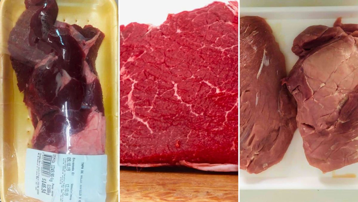 Los dos extremos de la foto son los dos colores en la carne que nunca hay que comprar ni pedir. Sin embargo, la foto en medio es la carne ideal Los dos extremos de la foto son los dos colores en la carne que nunca hay que comprar ni pedir. Sin embargo, la foto en medio es la carne ideal