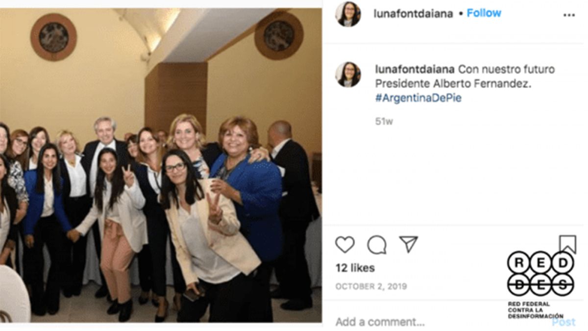 Publicación original de la imagen, con fecha del 2 de octubre de 2019, en la cuenta de Instagram de la ex diputada provincial Daiana Luna Font.