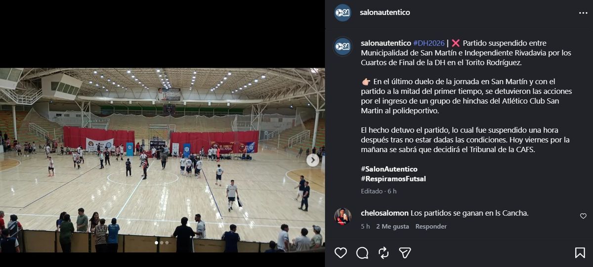 Sal&oacute;n Aut&eacute;ntico se expres&oacute; tras la suspensi&oacute;n.