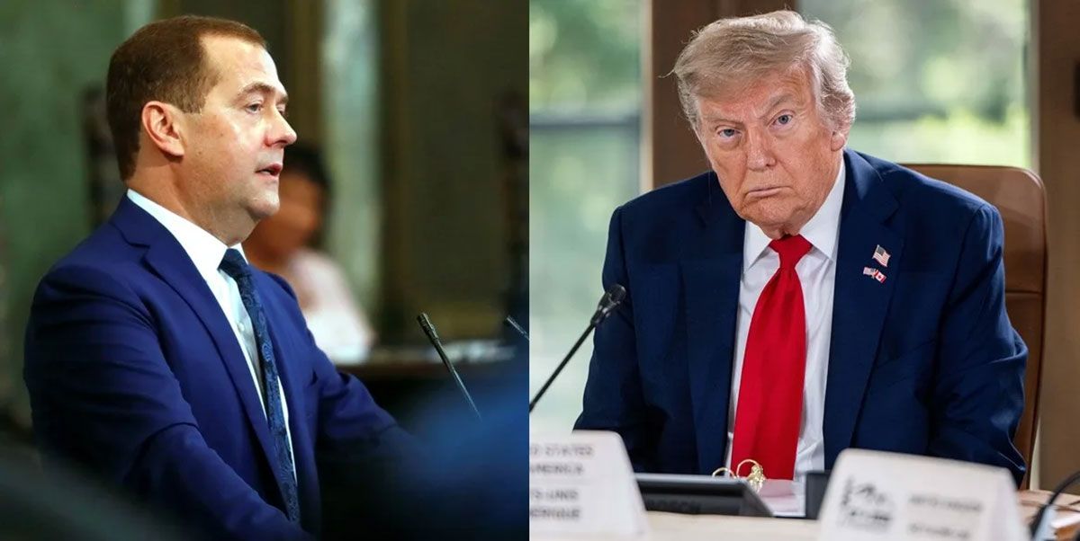 El expresidente de Rusia Dmitri Medvédev y el presidente de Estados Unidos, Donald Trump. Crédito: EFE/Yander Zamora/Spencer Colby.