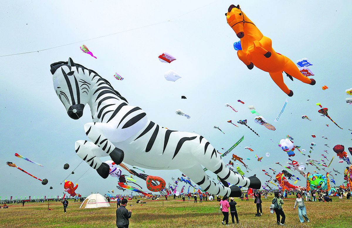 Barriletes con forma de animales surcan el cielo durante el 43º Festival Internacional de Barriletes de Weifang, provincia de Shandong. ZHANG CHI / PARA CHINA DAILY.