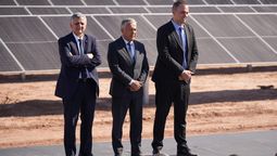 Alfredo Cornejo, Manuel Adorni y Horacio Marín en la inauguración de El Quemado.