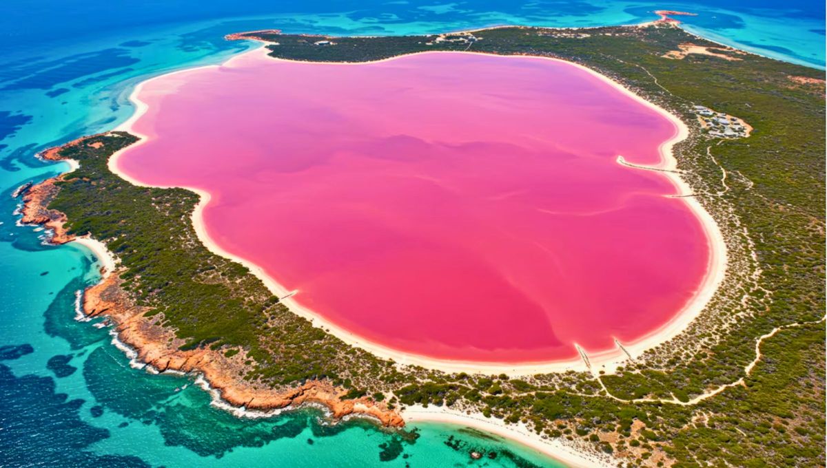 El lago Hillier es rosado y se cree que se debe a que está saturado de sal. El lago Hillier es rosado y se cree que se debe a que está saturado de sal.