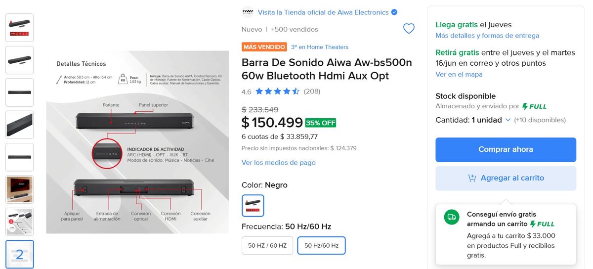 Barra de sonido Aiwa de oferta en Mercado Libre. Barra de sonido Aiwa de oferta en Mercado Libre.