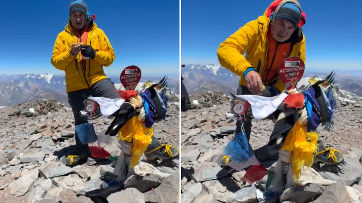 Emotivo momento en que lanzaron las cenizas del andinista mendocino Nacho Lucero en la cumbre del Aconcagua.