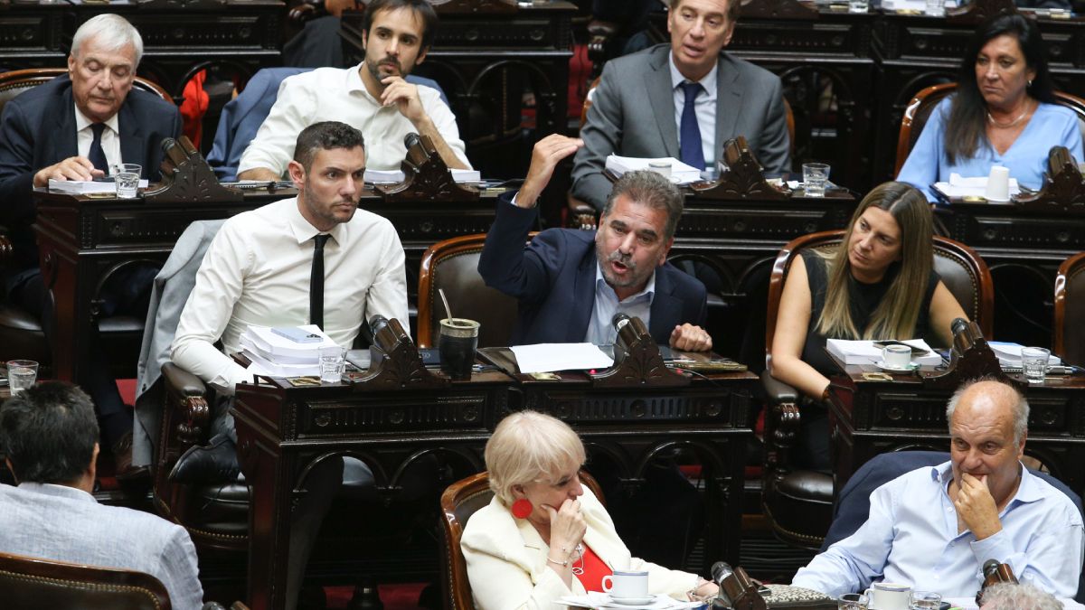 El presidente del bloque de diputados nacionales del PRO, Cristian Ritondo (con la mano levantada). El presidente del bloque de diputados nacionales del PRO, Cristian Ritondo (con la mano levantada).