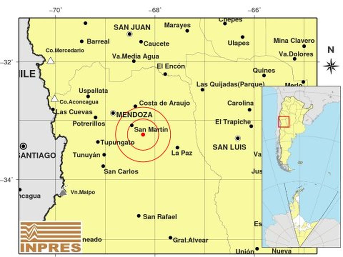 El mapa que realizó el INPRES sobre el epicentro del temblor que se registró este lunes. El mapa que realizó el INPRES sobre el epicentro del temblor que se registró este lunes.