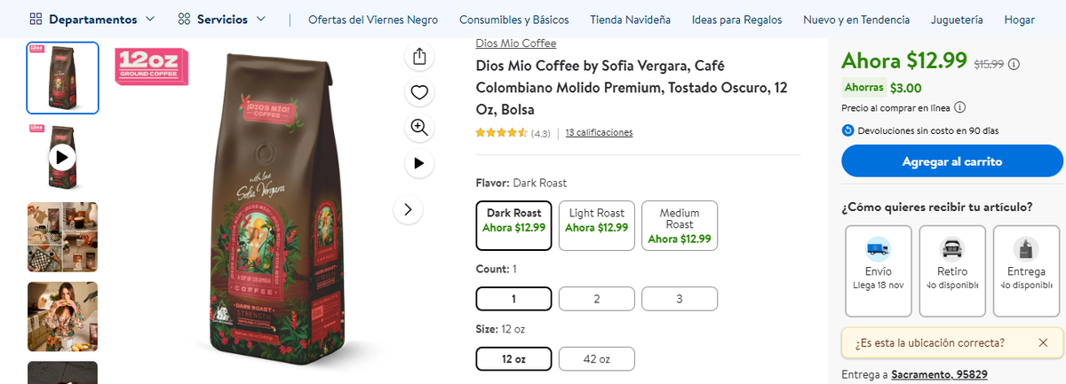 Café de Sofía Vergara de oferta en Walmart. Café de Sofía Vergara de oferta en Walmart.