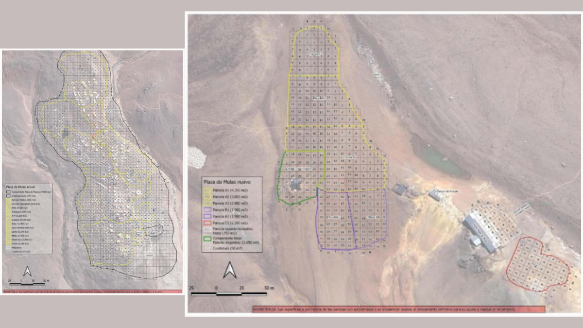 En Plaza de Mulas, los prestadores ocupan una superficie de 52.000 m2 (a la izquierda). Este campamento del Aconcagua será trasladado paulatinamente (a la derecha). En Plaza de Mulas, los prestadores ocupan una superficie de 52.000 m2 (a la izquierda). Este campamento del Aconcagua será trasladado paulatinamente (a la derecha).