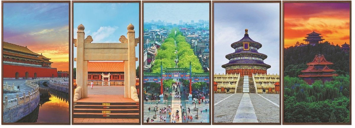 Los monumentos históricos a lo largo del Eje Central de Beijing incluyen (desde la izquierda) la Ciudad Prohibida, el Altar de la Tierra y el Grano, la Calle Qianmen, el Templo del Cielo y la Colina Jingshan. FOTOS DE JIANG DONG / CHINA DAILY Y PARA USO DE CHINA DAILY Los monumentos históricos a lo largo del Eje Central de Beijing incluyen (desde la izquierda) la Ciudad Prohibida, el Altar de la Tierra y el Grano, la Calle Qianmen, el Templo del Cielo y la Colina Jingshan. FOTOS DE JIANG DONG / CHINA DAILY Y PARA USO DE CHINA DAILY