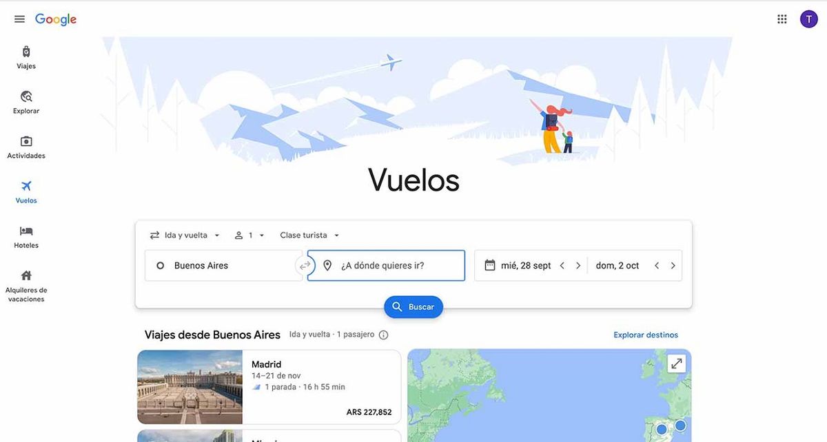 Google Flight te permite comparar los vuelos con las principales aerolíneas que operan a nivel mundial para encontrar la opción más conveniente