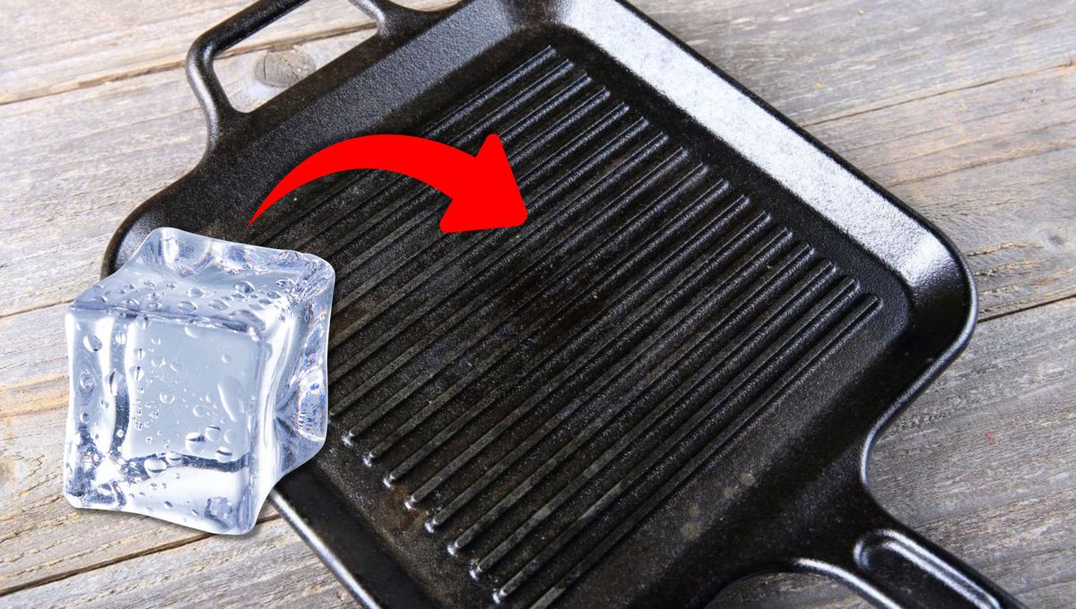El truco casero japonés para desengrasar una plancha o sartén: usando un hielo