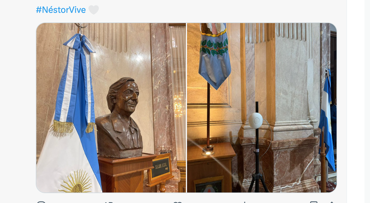 El busto de Néstor Kirchner que fue mudada en el Senado. El busto de Néstor Kirchner que fue mudada en el Senado.