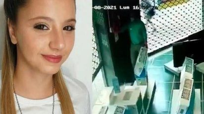 Úrsula Bahillo fue captada por una cámara de seguridad de un local comercial de Rojas, pocas antes de ser asesinada por su ex novio, el policía Matías Martínez