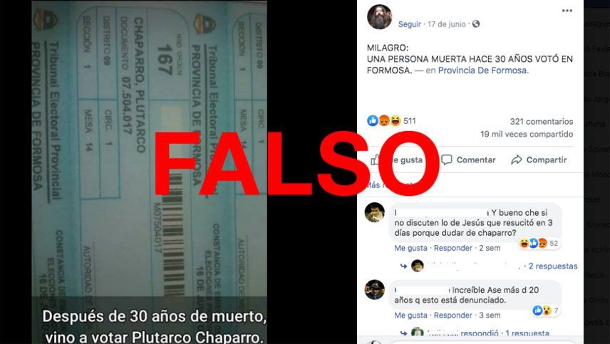 Es falso que esta persona muerta votó en las últimas elecciones de Formosa