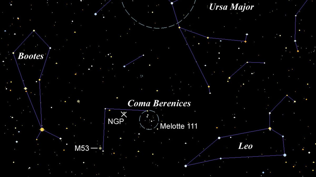 Ubicación de la constelación de la Cabellera de Berenice. Ubicación de la constelación de la Cabellera de Berenice.