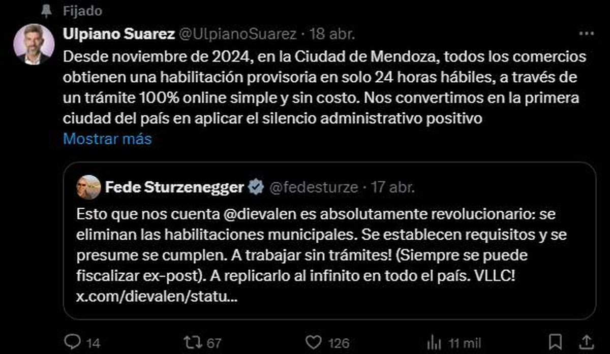 El cruce de Ulpiano Suarez a Sturzenegger por no considerar el esfuerzo de Mendoza para apoyar a comercios. El cruce de Ulpiano Suarez a Sturzenegger por no considerar el esfuerzo de Mendoza para apoyar a comercios.