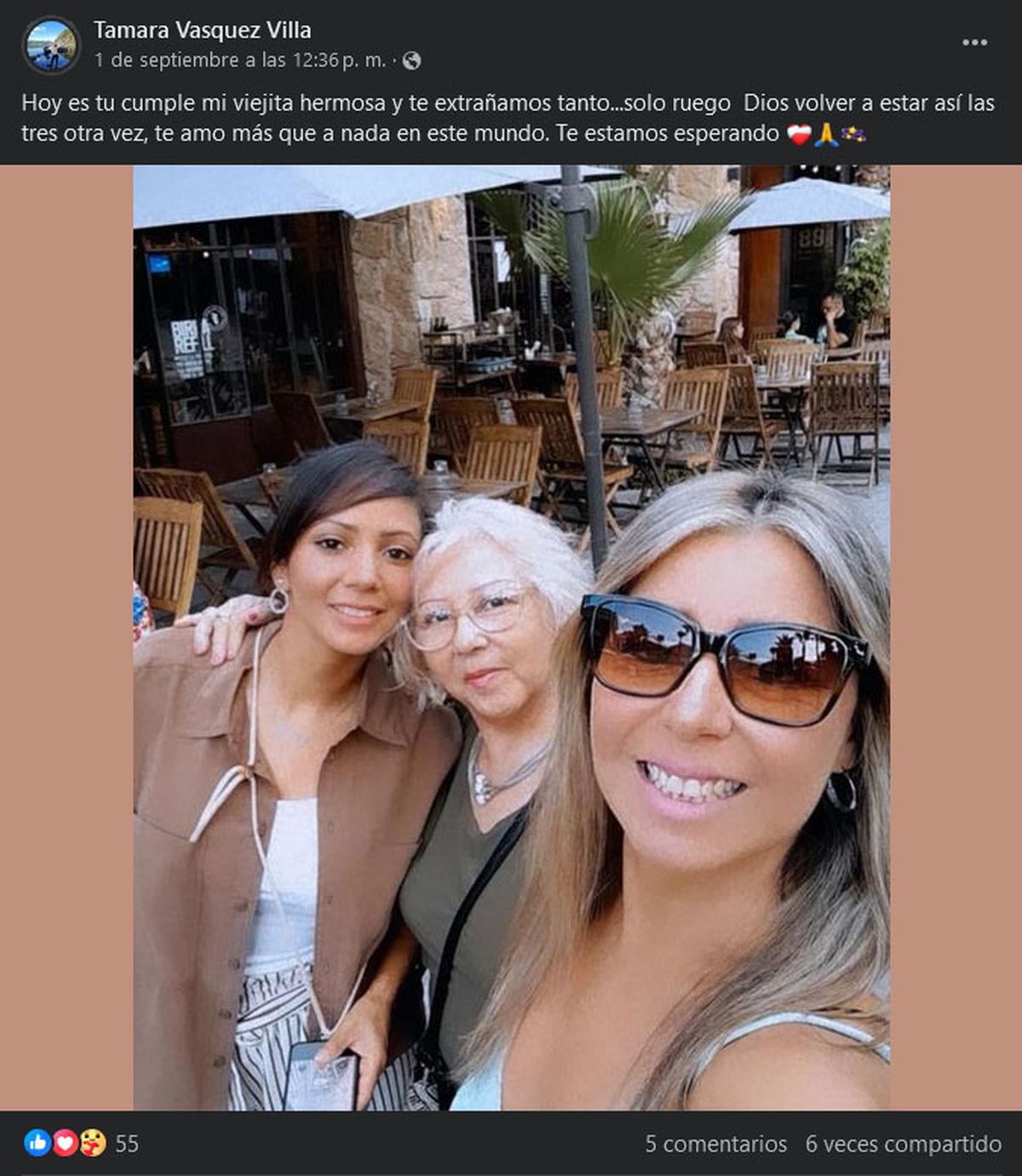 El posteo que la hija de Hortencia Villla hizo en su Facebook por el cumpleaños de su madre. El posteo que la hija de Hortencia Villla hizo en su Facebook por el cumpleaños de su madre.