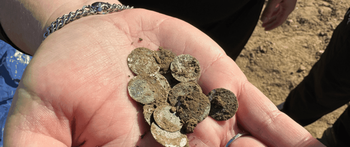 Las monedas estaban en un campo. Las monedas estaban en un campo.