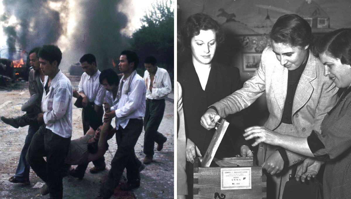 Tenemos, por un lado, la Masacre de Tiananmén, China. Además, en la segunda foto tenemos el derecho al voto femenino en EEUU Tenemos, por un lado, la Masacre de Tiananmén, China. Además, en la segunda foto tenemos el derecho al voto femenino en EEUU