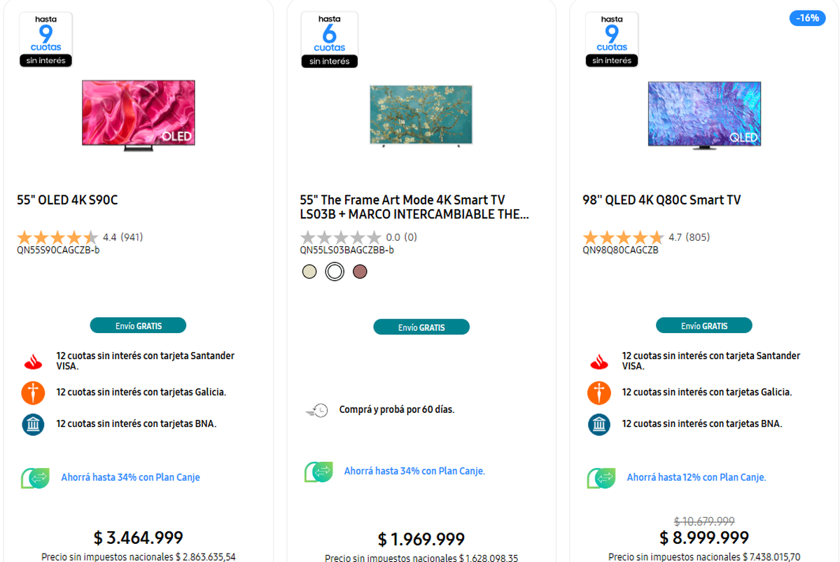 Algunos de los televisores que están incluidos en el Plan Canje Algunos de los televisores que están incluidos en el Plan Canje