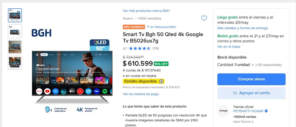 Esta es una de las ofertas más atractivas de Mercado Libre. Imagen: captura de pantalla Esta es una de las ofertas más atractivas de Mercado Libre. Imagen: captura de pantalla