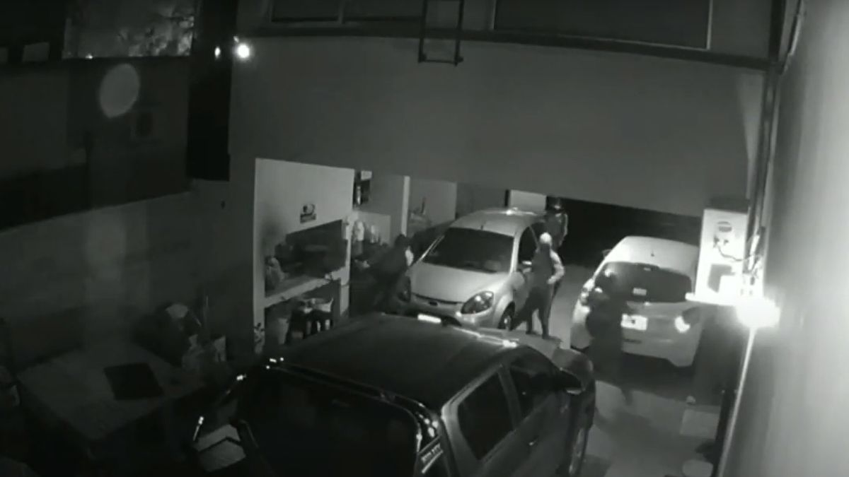 Los delincuentes forcejeando con los dueños de la casa.