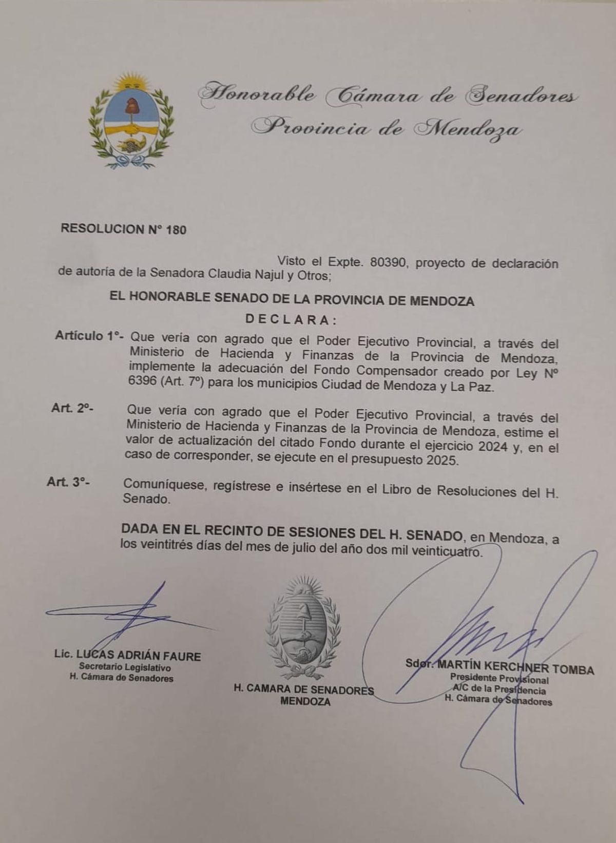 La resolución aprobada en el Senado. La resolución aprobada en el Senado.