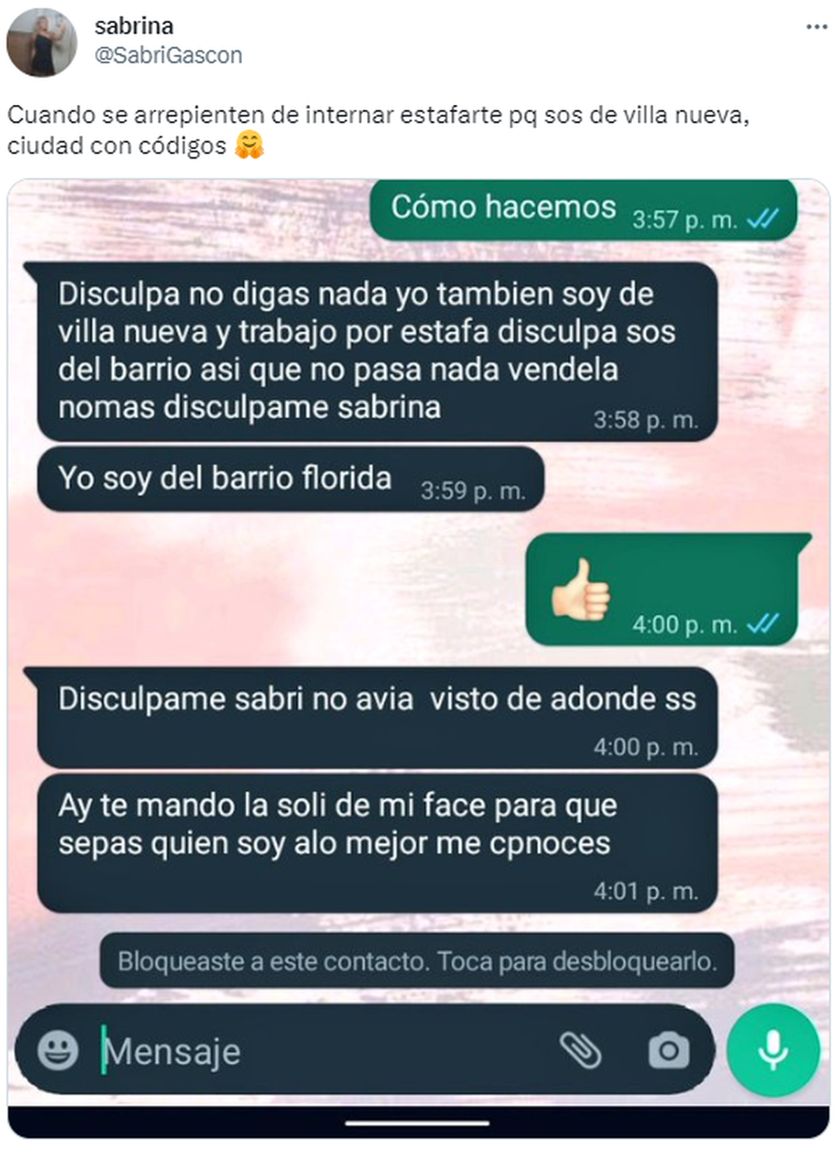 Intentaron estafar a una chica y el chat se hizo viral en Twitter