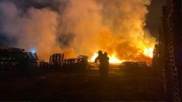 En el incendio en una fábrica de pallets en Maipú demandó el trabajo de bomberos de varios departamentos del Gran Mendoza.