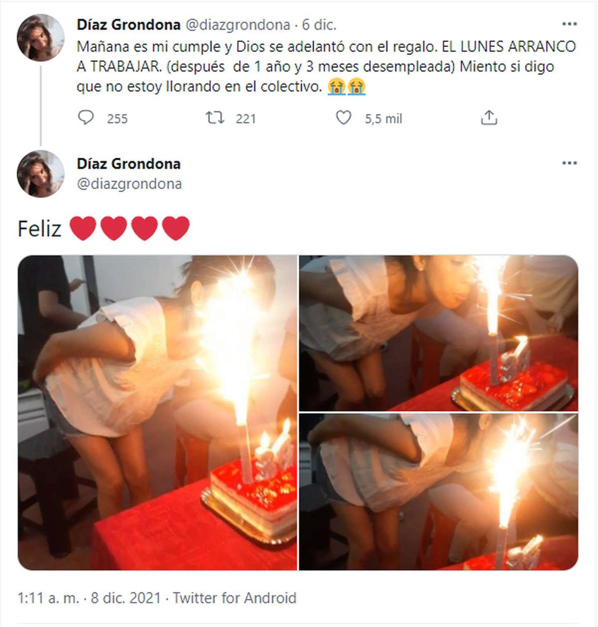 Estuvo sin trabajo durante un año y lo consiguió horas antes de su  cumpleaños: Estoy llorando